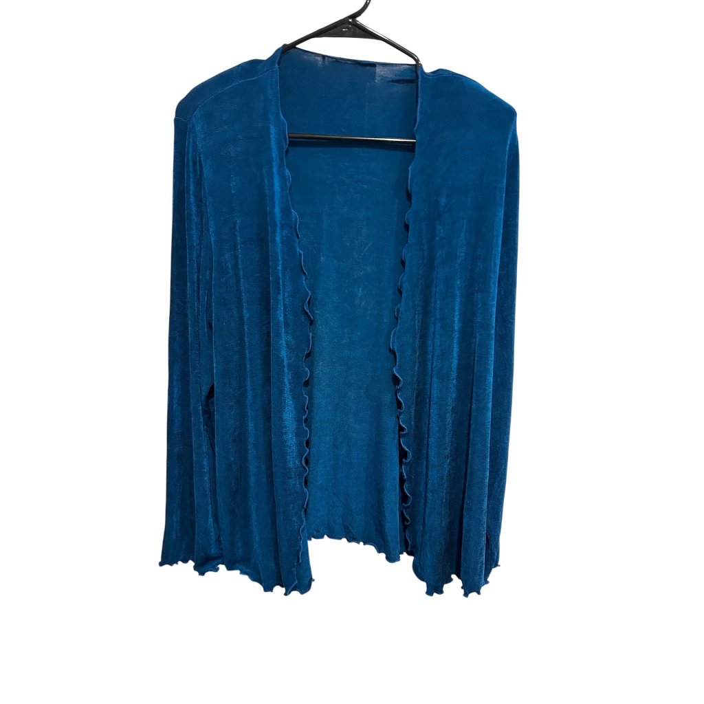Weekends Blue Lightweight Ruffle Edge Open Front Cardigan
